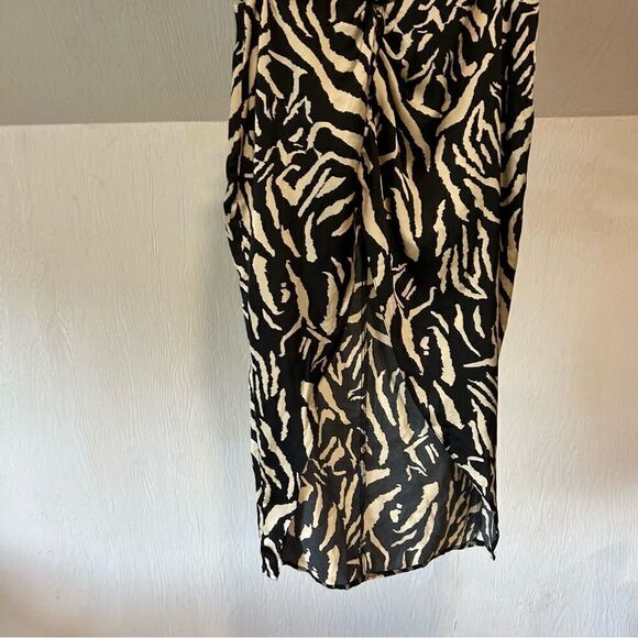 Missguided Zebra Tiger Animal Print Satin Midi Knee Length High Split Skirt - Picture 5 of 12